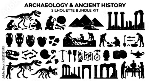 Tableau sur toile Archaeology & Ancient History Silhouette Bundle Kit: Dinosaurs, Pyramids, Artifa