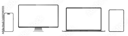 Realistic set of monitor, laptop, tablet, smartphone - PNG. Vector illustration	