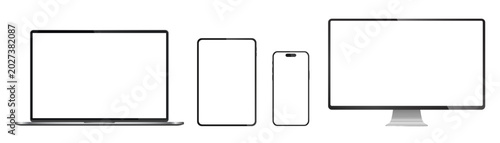 Realistic set of monitor, laptop, tablet, smartphone - PNG. Vector illustration	