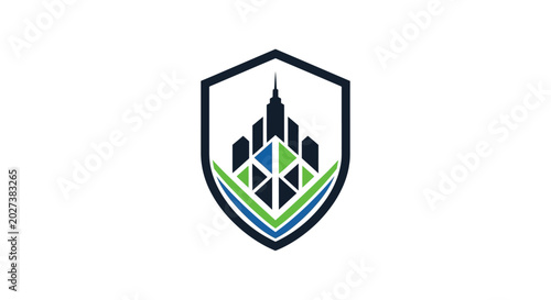 Fotografi City Skyline Shield Emblem Logo.