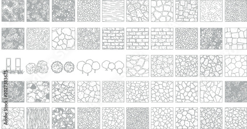 Foto Architectural master plan symbols and texture guide featuring vegetation stones