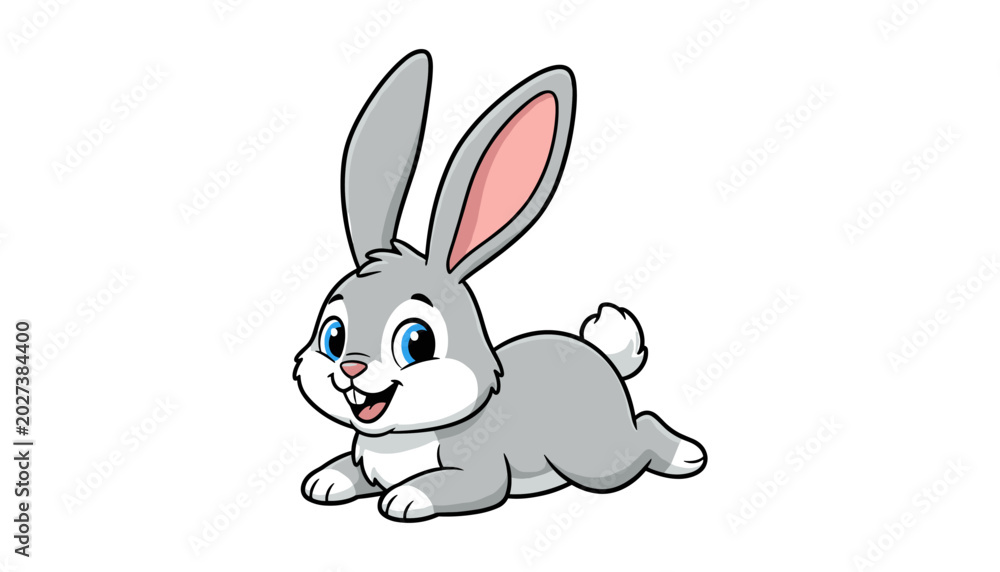 Obraz premium Cute cartoon rabbit lying down isolated on white background