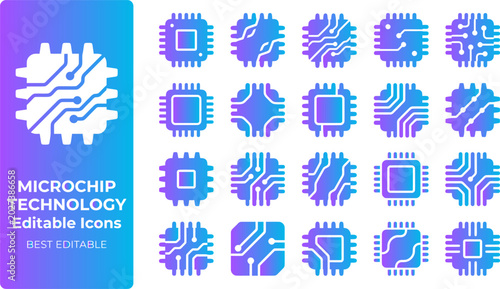 Bild auf Leinwand Microchip technology icons collection for electronics and computing