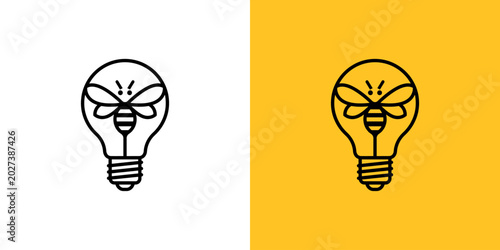 Firefly Insect with Electric Light Bulb Lamp Logo Design