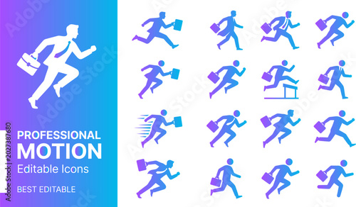 Professional motion editable icons representing business activity and progress.