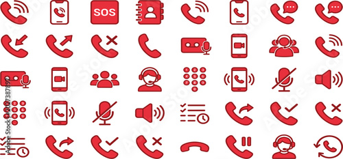 Obraz na płótnie Modern Communication and Customer Support Icon Set Featuring Call Functions, SOS