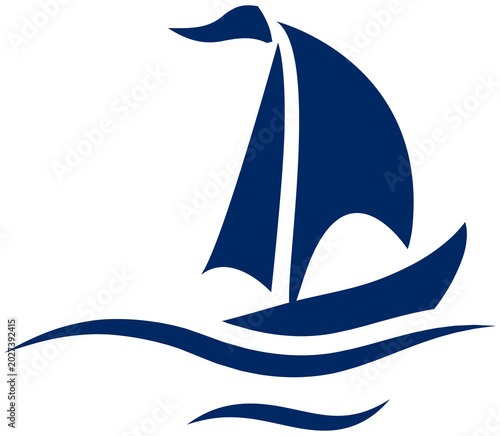 a symbolic yacht sailing on the waves