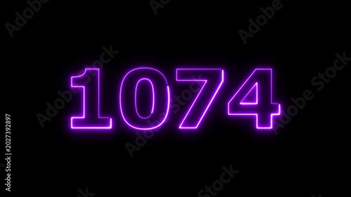 Abstract beautiful glowing neon countdown 1074 number animation background 4k video.