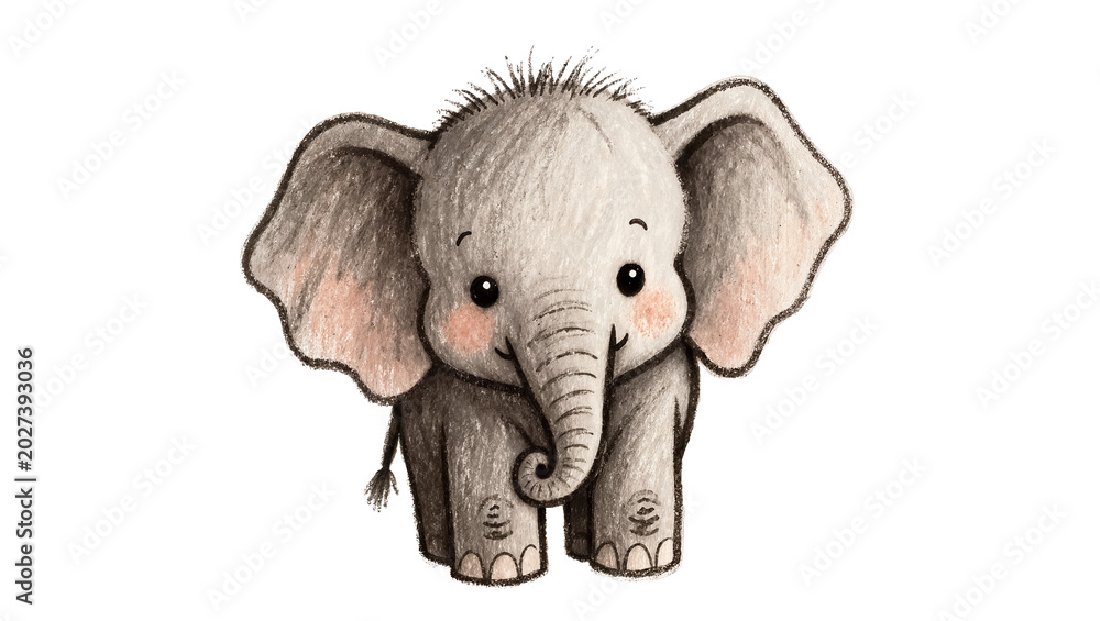 Fototapeta premium Cute baby elephant with big ears, isolated on transparent background