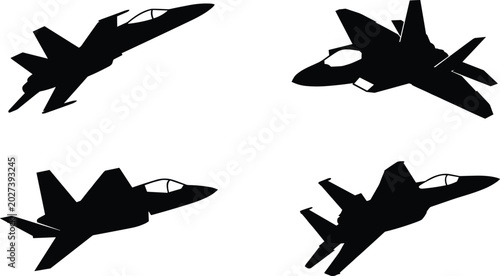 Bild auf Leinwand Modern Fighter Jet Silhouette Collection Featuring Military Aircraft in Dynamic