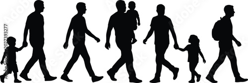Photos Silhouette of five people walking in a line against a white background group de