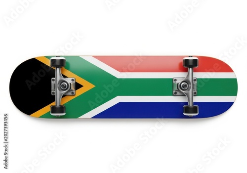Skateboard with south african flag design isolated on white background