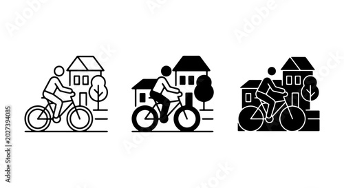Φωτογραφία Minimalist bicycle commuter icons, cyclist riding bike in city, urban cycling ve