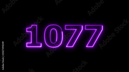Abstract beautiful glowing neon countdown 1077 number animation background 4k video.
