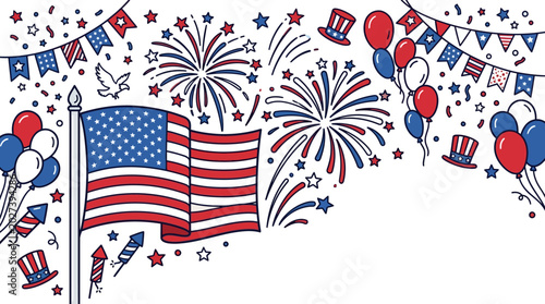 Foto Hand drawn illustration of American flag with patriotic festive elements