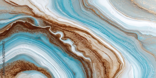 Swirling aqua and brown marbled textures with hints of gold