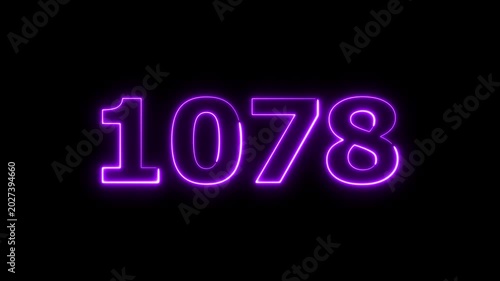 Abstract beautiful glowing neon countdown 1078 number animation background 4k video.