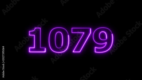 Abstract beautiful glowing neon countdown 1079 number animation background 4k video.