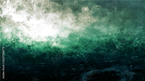 Bild auf Leinwand Ethereal abstract landscape evoking moody, atmospheric, and perhaps desolate or post-apocalyptic natural beauty, with dominant greens and deep blues