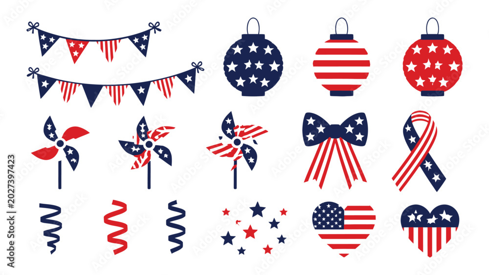 Fototapeta premium American patriotic icons and symbols for 4th of july celebrations