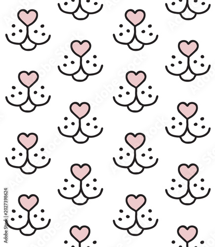 Vector seamless pattern of hand drawn sketch doodle dog nose isolated on white background