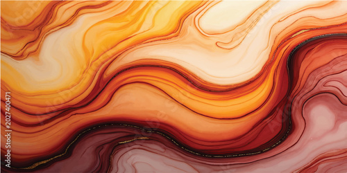 Fotografie Warm abstract fluid art with blending orange yellow red tones alcohol ink wash a