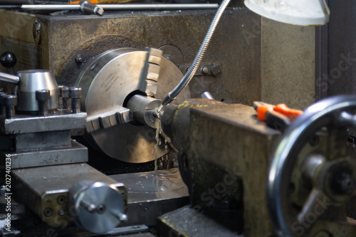 Obraz na płótnie Close up of metal lathe machine working