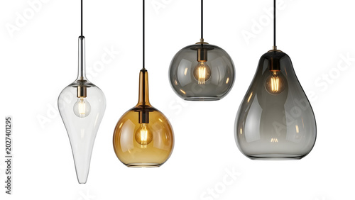 Hanging pendant lamps with different shapes and colors