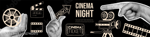 Quadro em tela Horizontal cinema night banner