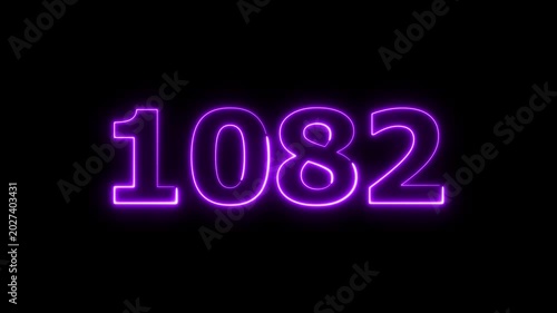 Abstract beautiful glowing neon countdown 1082 number animation background 4k video.