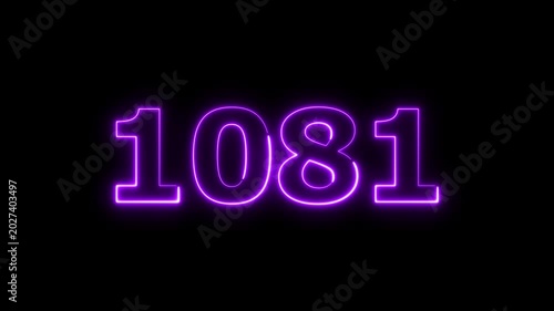 Abstract beautiful glowing neon countdown 1081 number animation background 4k video.