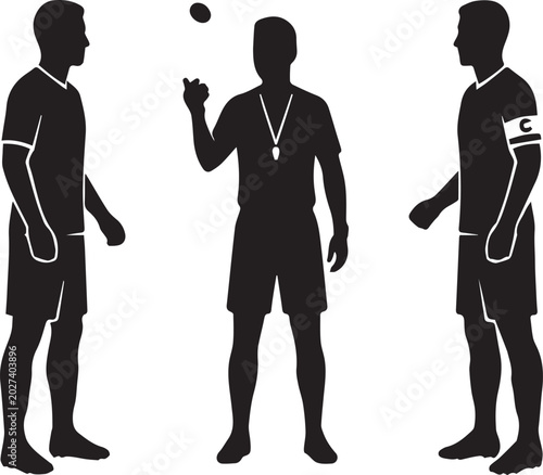 Soccer Pre Match Referee Coin Toss Captains Silhouettes