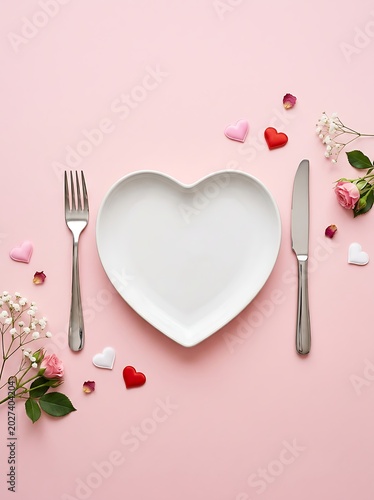 Heart Shaped Plate Setting for Romantic Valentines Day Dinner.