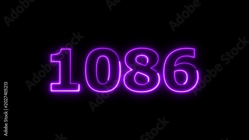 Abstract beautiful glowing neon countdown 1086 number animation background 4k video.