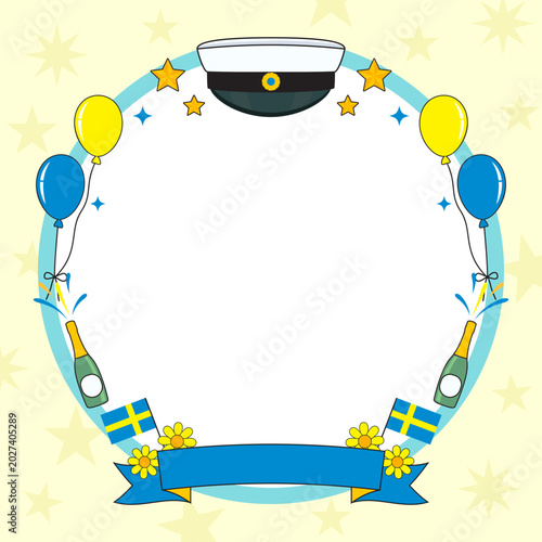 Swedish graduations. Congratulations on graduation! frame vector illustration. The Swedish student cap. 