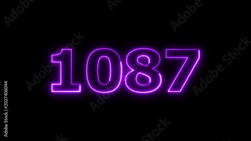 Abstract beautiful glowing neon countdown 1084 number animation background 4k video.