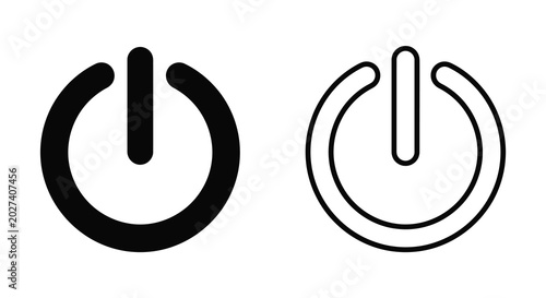 power button icon set black and line art on white