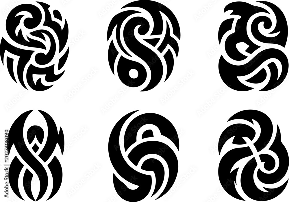 Fototapeta premium Tribal Flame Tattoo Vector Set