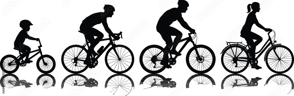 Fototapeta premium Black and white of cyclists riding bicycles on a road desi
