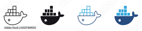 Photography Docker Technology Icon Set, Container Platform, Cloud Development and Application Deployment concept icon, vector illustration