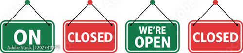Fotografía Open closed icons set, generic business sign symbols with open and closed notice elements for shop and retail design