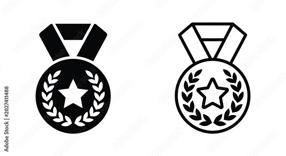 Fototapeta premium medal icon set black and white linear style