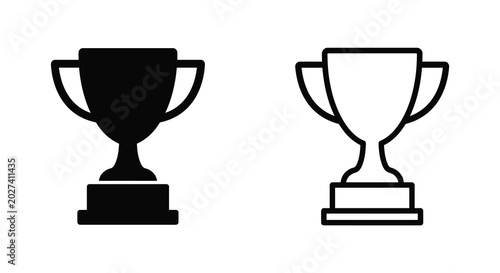 trophy silhouette and line art icon set on white background