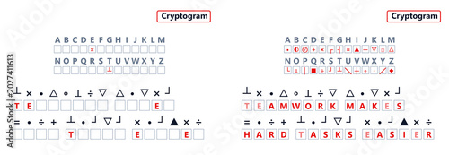 Quadro su tela Cryptogram puzzle with solved and unsolved sections for challenge