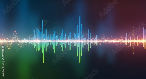 Colorful Audio Waveform Glowing Across Dark Abstract Background