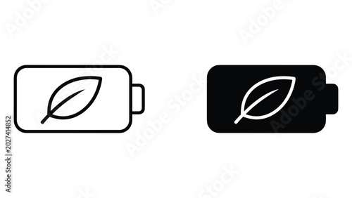 Eco battery charging icon with leaf for green energy storage concepts