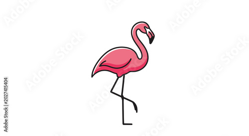 Foto Pink Flamingo Bird Standing Alone Profile.