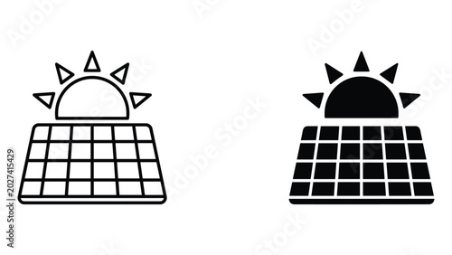 Solar panel and sun icon for renewable energy and solar power solutions