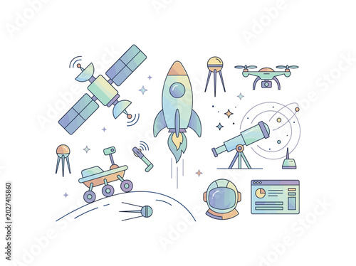 Obraz na płótnie Colorful space exploration vector icons set
