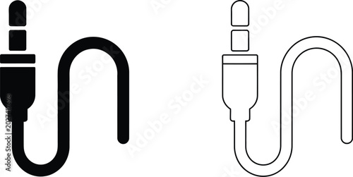 Konstfotografi Audio jack cable icons, black and white plug connectors representing sound equipment music devices and audio technology concepts